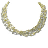 111044, 14K GOLD PLATED THREE ROW INDUSTRIAL LINK MAGNETIC DESIGNER INSPIRED NECKLACE