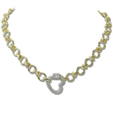 111045, 14K GOLD PLATED PAVE CZ HEART CARABINER LINK DESIGNER INSPIRED NECKLACE