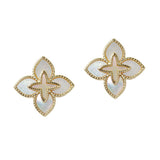 111048, 14K GOLD PLATED MOTHER OF PEARL CLOVER DESIGNER INSPIRED EARRINGS