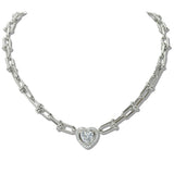 111049, 14K GOLD PLATED HEART CZ INDUSTRIAL LINK DESIGNER INSPIRED NECKLACE