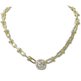 111050, 14K GOLD PLATED SQUARE CZ INDUSTRIAL LINK DESIGNER INSPIRED NECKLACE