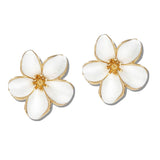 111054, WHITE ENAMEL BLOSSOM STUD EARRINGS