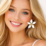 111055, WHITE ENAMEL SCALLOPED FLOWER STUD EARRINGS