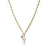 111057, CROSS CZ AND HEART CHARM BEADED NECKLACE