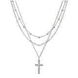111058, TRIPLE LAYERED CROSS PENDANT NECKLACE