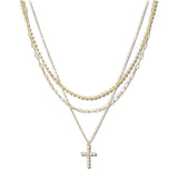 111059, TRIPLE LAYERED CRYSTAL CROSS NECKLACE