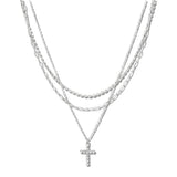 111059, TRIPLE LAYERED CRYSTAL CROSS NECKLACE