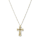 111060, HAMMERED CROSS AND PEARL PENDANT NECKLACE