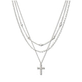 111061, TRIPLE LAYERED CRYSTAL CROSS NECKLACE