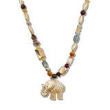 111062, MIXED BEAD ELEPHANT CHARM NECKLACE