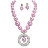 111064, PAVE CRYSTAL RING PENDANT PEARL STRAND NECKLACE wholesale fashion jewelry - GOOD FEELINGS, INC