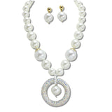 111064, PAVE CRYSTAL RING PENDANT PEARL STRAND NECKLACE wholesale fashion jewelry - GOOD FEELINGS, INC