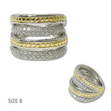 111111, 14K GOLD PLATED MIXED METAL PAVE CZ DESIGNER INPSIRED RING wholesale fashion jewelry - GOOD FEELINGS, INC
