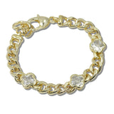 111116, 14K GOLD PLATED CLOVER CZ CURB LINK DESIGNER INSPIRED BRACELET wholesale fashion jewelry - GOOD FEELINGS, INC