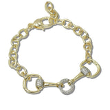 111117, 14K GOLD PLATED PAVE CZ HORSEBIT LINK DESIGNER INSPIRED BRACELET wholesale fashion jewelry - GOOD FEELINGS, INC