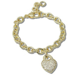 111118, 14K GOLD PLATED PAVE CZ HEART CHARM LINK DESIGNER INSPIRED BRACELET wholesale fashion jewelry - GOOD FEELINGS, INC