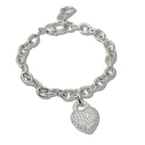 111118, 14K GOLD PLATED PAVE CZ HEART CHARM LINK DESIGNER INSPIRED BRACELET wholesale fashion jewelry - GOOD FEELINGS, INC
