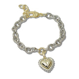 111119, 14K GOLD PLATED PAVE CZ HEART CHARM DESIGNER INSPIRED BRACELET wholesale fashion jewelry - GOOD FEELINGS, INC