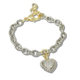 111119, 14K GOLD PLATED PAVE CZ HEART CHARM DESIGNER INSPIRED BRACELET wholesale fashion jewelry - GOOD FEELINGS, INC