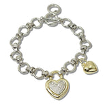 111120, 14K GOLD PLATED PAVE CZ HEART CHARM TOGGLE DESIGNER INPSIRED BRACELET wholesale fashion jewelry - GOOD FEELINGS, INC