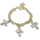 111121, 14K GOLD PLATED TRIPLE CROSS CHARM DESIGNER INSPIRED BRACELET wholesale fashion jewelry - GOOD FEELINGS, INC