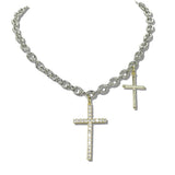 111129, 14K GOLD PLATED PAVE CZ CROSS CHARM DESIGNER INSPIRED NECKLACE wholesale fashion jewelry - GOOD FEELINGS, INC