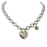 111132, 14K GOLD PLATED PAVE CZ HEART PADLOCK TOGGLE DESIGNER INSPIRED NECKLACE wholesale fashion jewelry - GOOD FEELINGS, INC