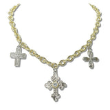 111135, 14K GOLD PLATED TRIPLE CROSS CHARM DESIGNER INSPIRED BRACELET wholesale fashion jewelry - GOOD FEELINGS, INC