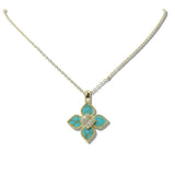 111139, 14K GOLD PLATED TURQUOISE CLOVER PENDANT DESIGNER INSPIRED NECKLACE wholesale fashion jewelry - GOOD FEELINGS, INC