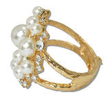 111140, BOLD PEARL AND CRYSTAL CLUSTER BANGLE BRACELET wholesale fashion jewelry - GOOD FEELINGS, INC