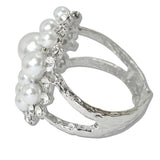 111140, BOLD PEARL AND CRYSTAL CLUSTER BANGLE BRACELET wholesale fashion jewelry - GOOD FEELINGS, INC