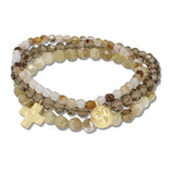 111141, CROSS AND HEART CHARM MULTI LAYERED BEADED STRETCH BRACELET wholesale fashion jewelry - GOOD FEELINGS, INC