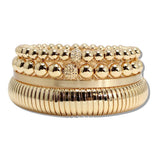 111143, BEADED AND RIBBED MULTI LAYERED STRETCH BRACELET wholesale fashion jewelry - GOOD FEELINGS, INC