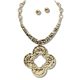 111144, HAMMERED CLOVER STATEMENT NECKLACE wholesale fashion jewelry - GOOD FEELINGS, INC