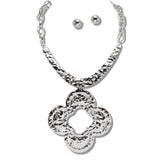 111144, HAMMERED CLOVER STATEMENT NECKLACE wholesale fashion jewelry - GOOD FEELINGS, INC