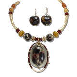 111149, LEOPARD OVAL PENDANT BEADED CHOKER NECKLACE wholesale fashion jewelry - GOOD FEELINGS, INC