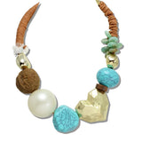 111150, CHUNKY HAMMERED HEART EARHTY TURQUOISE BEADED STATEMENT NECKLACE wholesale fashion jewelry - GOOD FEELINGS, INC