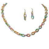 111168, MULTI COLORED ENAMEL OVAL LINK NECKLACE wholesale fashion jewelry - GOOD FEELINGS, INC