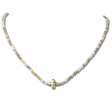 111173, DAINTY BEADED CROSS CHARM NECKLACE wholesale fashion jewelry - GOOD FEELINGS, INC