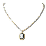 111174, DAINTY BEADED CAMEO PENDANT NECKLACE wholesale fashion jewelry - GOOD FEELINGS, INC