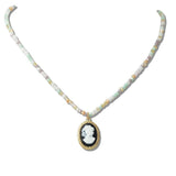 111174, DAINTY BEADED CAMEO PENDANT NECKLACE wholesale fashion jewelry - GOOD FEELINGS, INC
