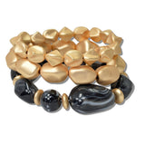 111208, MATTE GOLD AND RESIN NUGGET BEADED MULTI LAYERED STRETCH BRACELET wholesale fashion jewelry - GOOD FEELINGS, INC