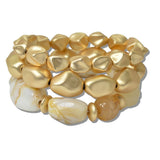 111208, MATTE GOLD AND RESIN NUGGET BEADED MULTI LAYERED STRETCH BRACELET wholesale fashion jewelry - GOOD FEELINGS, INC