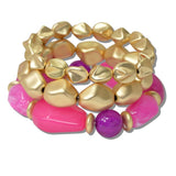 111208, MATTE GOLD AND RESIN NUGGET BEADED MULTI LAYERED STRETCH BRACELET wholesale fashion jewelry - GOOD FEELINGS, INC