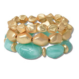 111208, MATTE GOLD AND RESIN NUGGET BEADED MULTI LAYERED STRETCH BRACELET wholesale fashion jewelry - GOOD FEELINGS, INC
