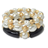 111209, FRESHWATER PEARL AND RESIN MULTI LAYERED BEADED STRETCH BRACELET wholesale fashion jewelry - GOOD FEELINGS, INC