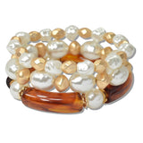 111209, FRESHWATER PEARL AND RESIN MULTI LAYERED BEADED STRETCH BRACELET wholesale fashion jewelry - GOOD FEELINGS, INC