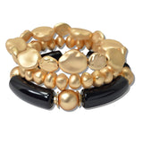 111211, MATTE GOLD AND RESIN BAR MULTI LAYERED STRETCH BRACELET wholesale fashion jewelry - GOOD FEELINGS, INC