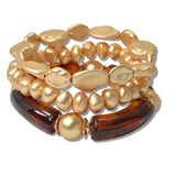 111211, MATTE GOLD AND RESIN BAR MULTI LAYERED STRETCH BRACELET wholesale fashion jewelry - GOOD FEELINGS, INC