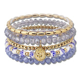 111217, FLORAL PORCELAIN AND METALLIC BEADED MULTI LAYERED STRETCH BRACELET wholesale fashion jewelry - GOOD FEELINGS, INC
